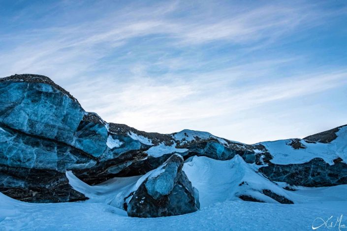 Beautiful photo of icy rocks at a glacier