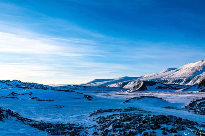 Scenic landscape photo of snow covered mountains