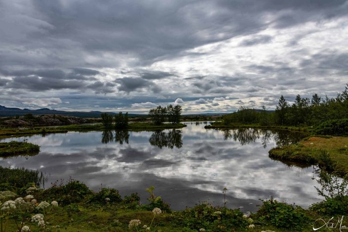 Best photo of a scenic landscape with dramatic sky and reflection of the trees in the water