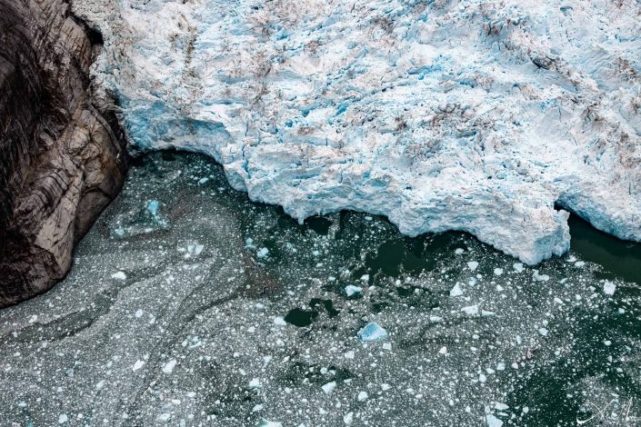 View from top, glacier meeting the water edge